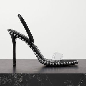 Alexander Wang Nova High Crystal-Embellished Satin PVC Slingback Sandals (38)